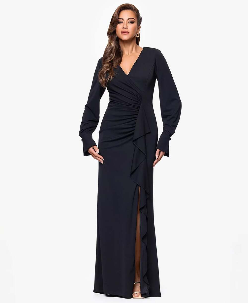 NEW XSCAPE Women's 8 Long Sleeve Side Slit Jersey Dress • Reg Price $219 - Picture 1 of 5